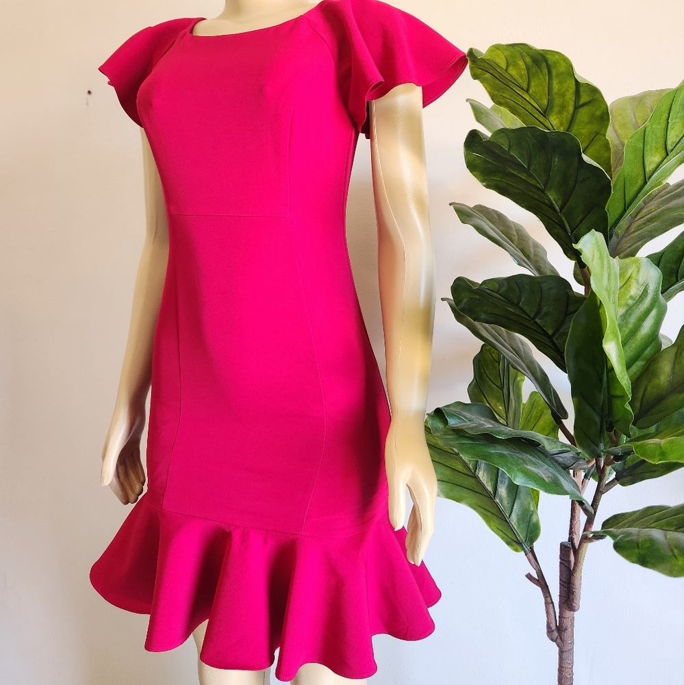 Eliza J Ruffle Midi Dress Pink Color Size S Women Wedding Casual Valentine Day